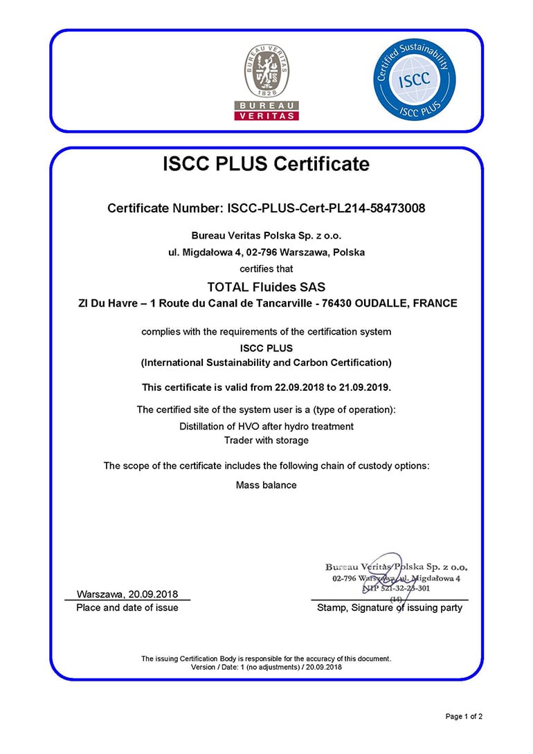 ISCC Plus Certificate
